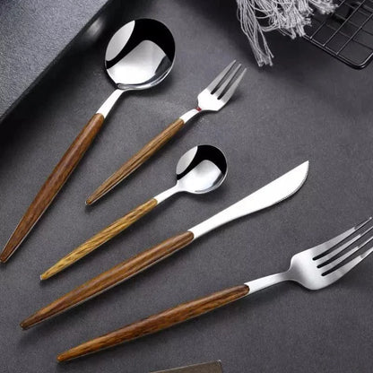 30-piece flatware set with wood-look handles – view 7