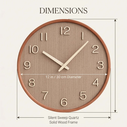 Envilune 30cm Cremona Dark Wood Silent Quartz Wall Clock - Dimensions and Specifications Guide