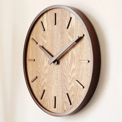 30cm Silent Wooden Wall Clock – Dark Wood