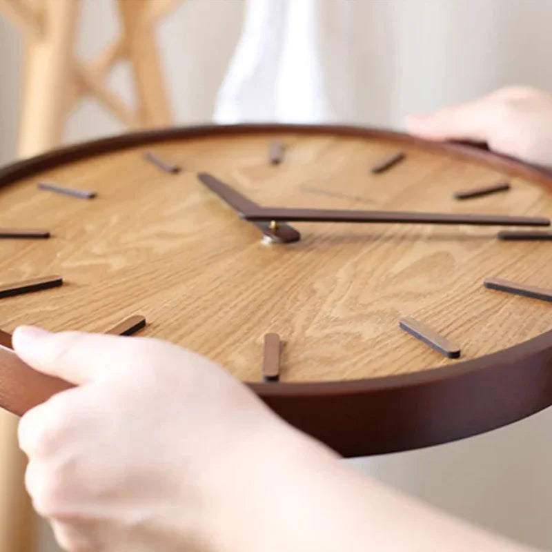 30cm Silent Wooden Wall Clock – Dark Wood – view 2