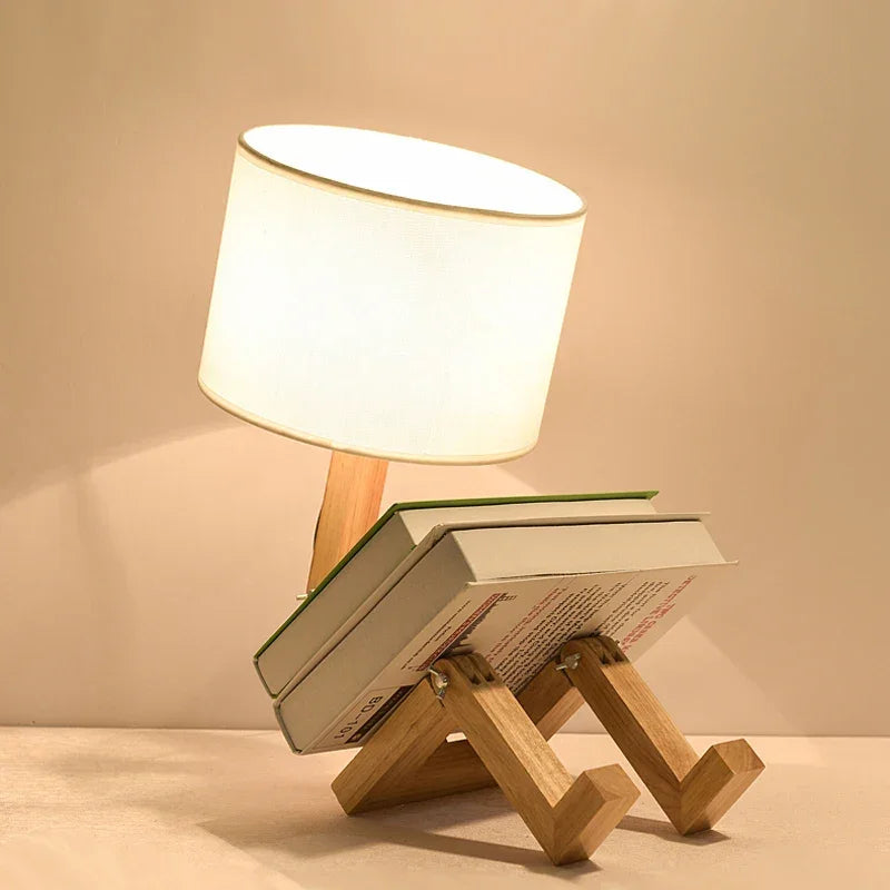 44cm Modern Wood Table Lamp – White or Grey Shade