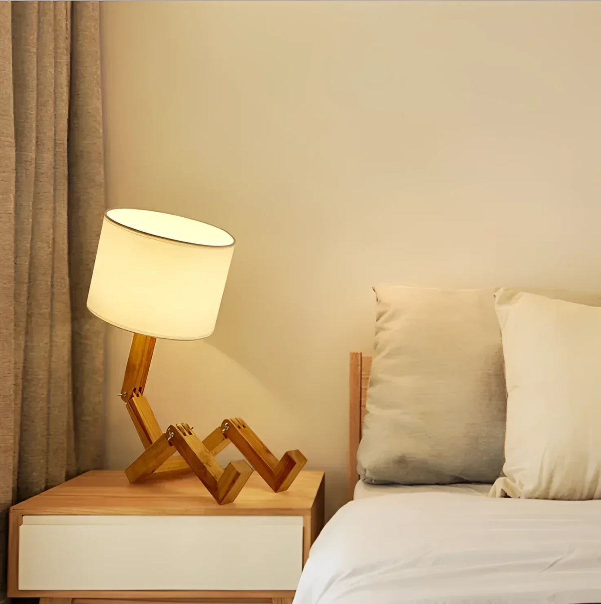 44cm Modern Wood Table Lamp – White or Grey Shade – view 2