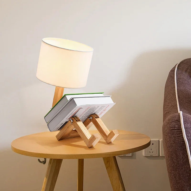 44cm Modern Wood Table Lamp – White or Grey Shade – view 3