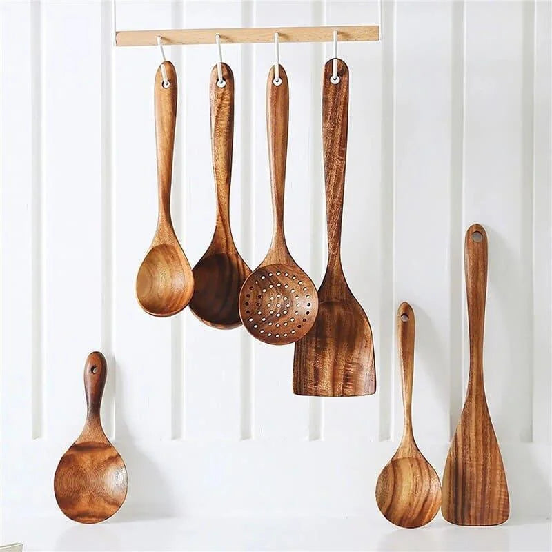 7-piece teak wood kitchen utensil set – view 2