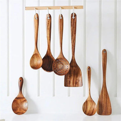7-piece teak wood kitchen utensil set – view 2