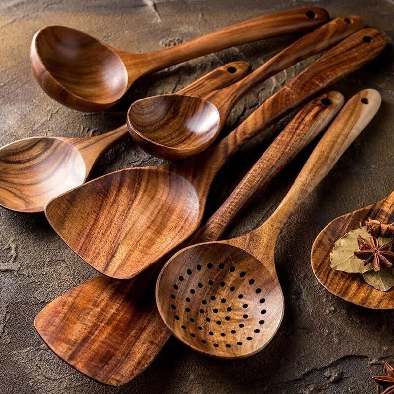7-piece teak wood kitchen utensil set – view 3