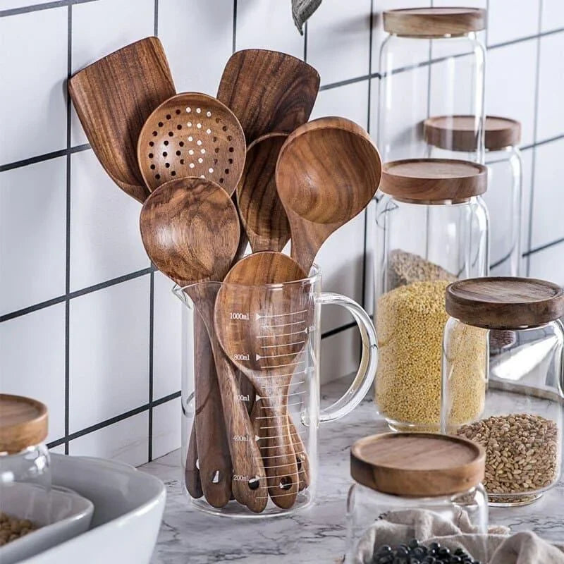 7-piece teak wood kitchen utensil set – view 4