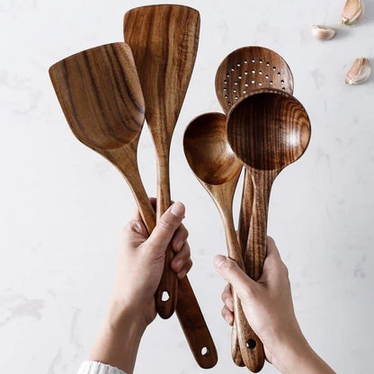 7-piece teak wood kitchen utensil set – view 5