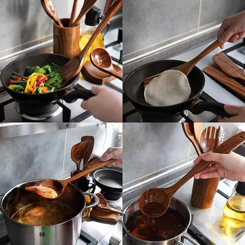 7-piece teak wood kitchen utensil set – view 7