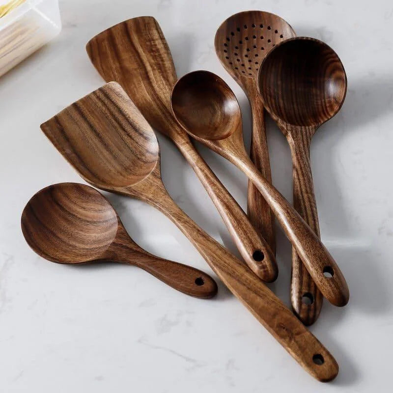 7-piece teak wood kitchen utensil set – view 9