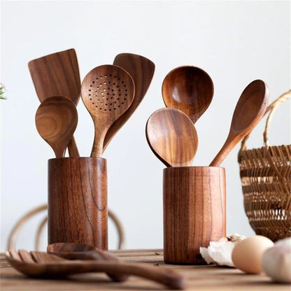 7-piece teak wood kitchen utensil set – view 12