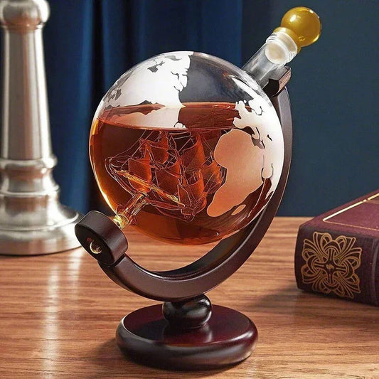 850ml Globe Glass Decanter with Wood Stand