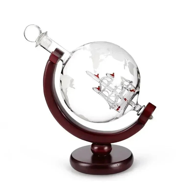 850ml Globe Glass Decanter with Wood Stand – view 3