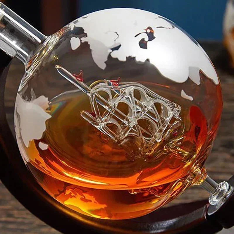 850ml Globe Glass Decanter with Wood Stand – view 5