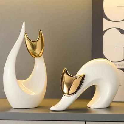 Abstract Porcelain Cat Sculpture – Gold or Silver, 3 Designs – view 2