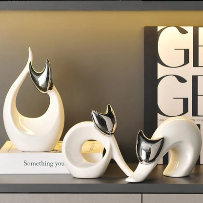 Abstract Porcelain Cat Sculpture – Gold or Silver, 3 Designs – view 3