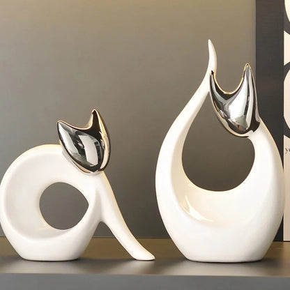 Abstract Porcelain Cat Sculpture – Gold or Silver, 3 Designs – view 4