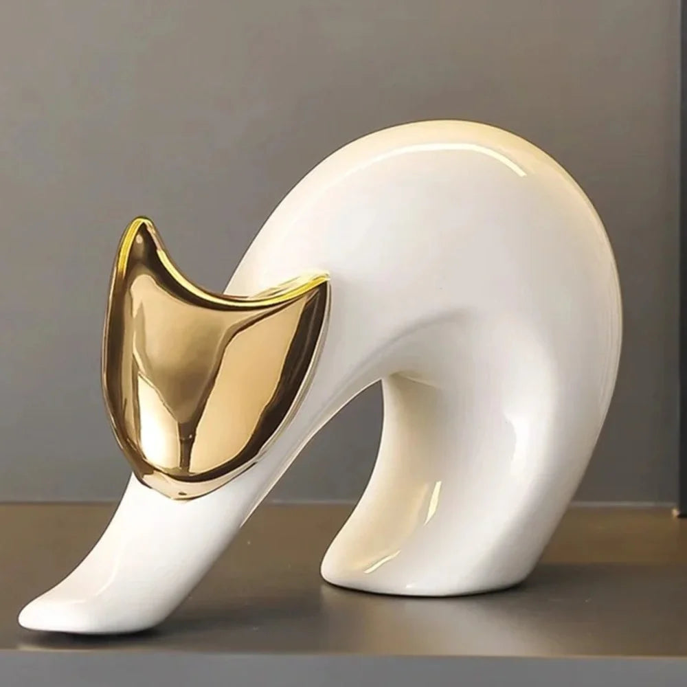 Abstract Porcelain Cat Sculpture – Gold or Silver, 3 Designs – view 5