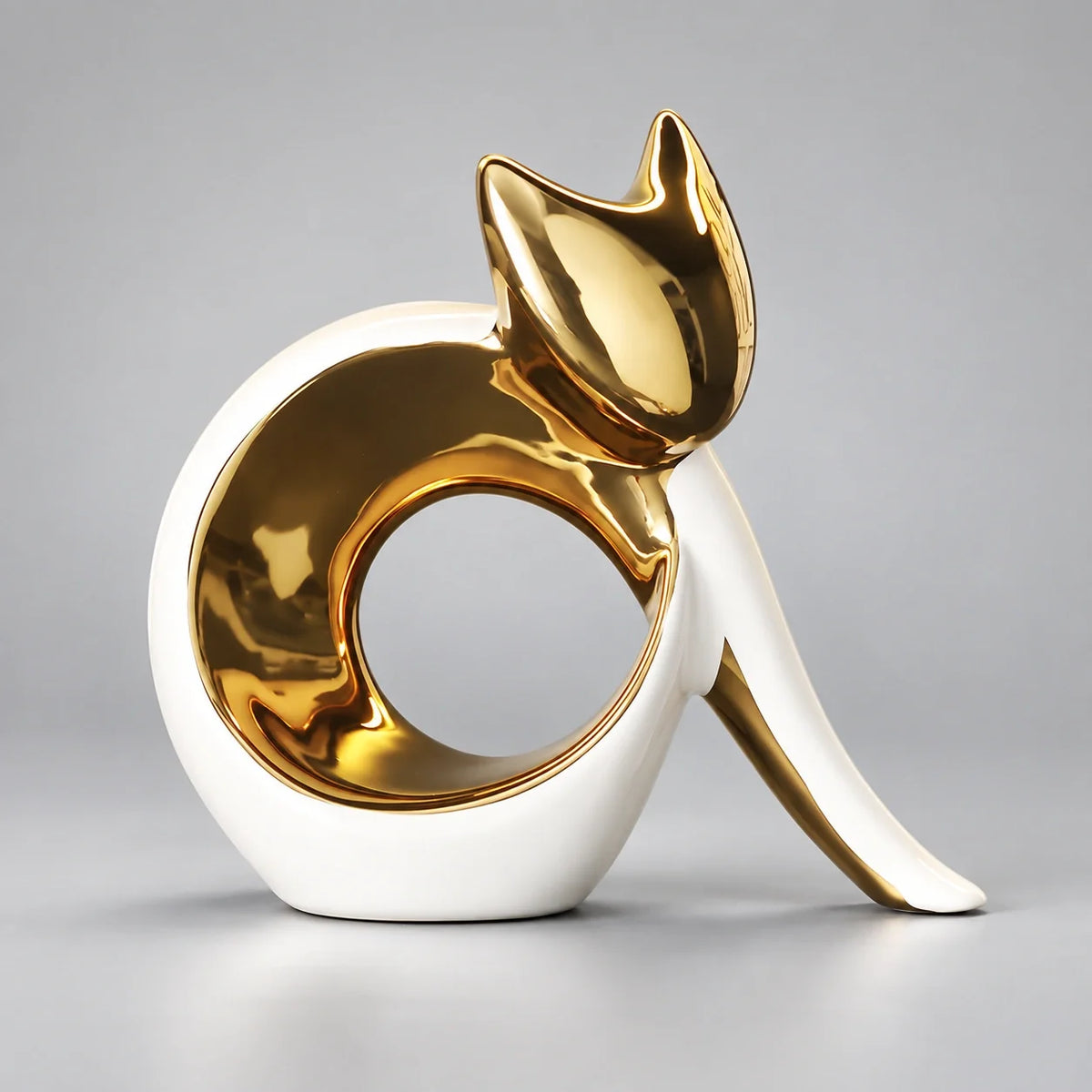 Abstract Porcelain Cat Sculpture – Gold or Silver, 3 Designs – view 6