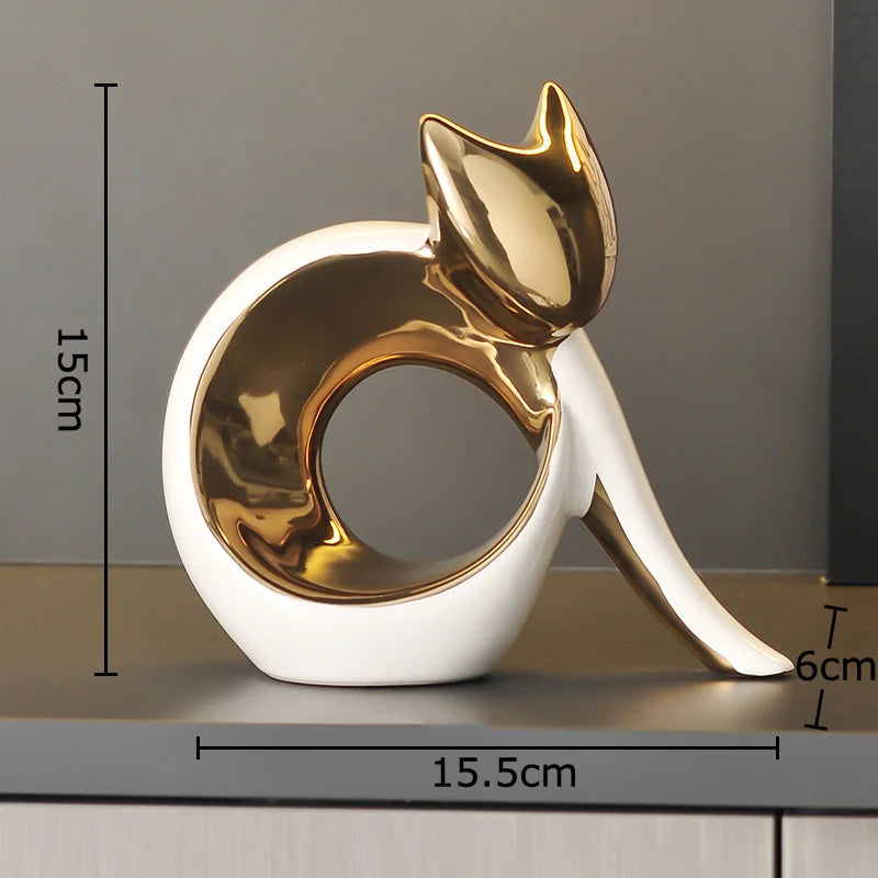 Abstract Porcelain Cat Sculpture – Gold or Silver, 3 Designs – view 7