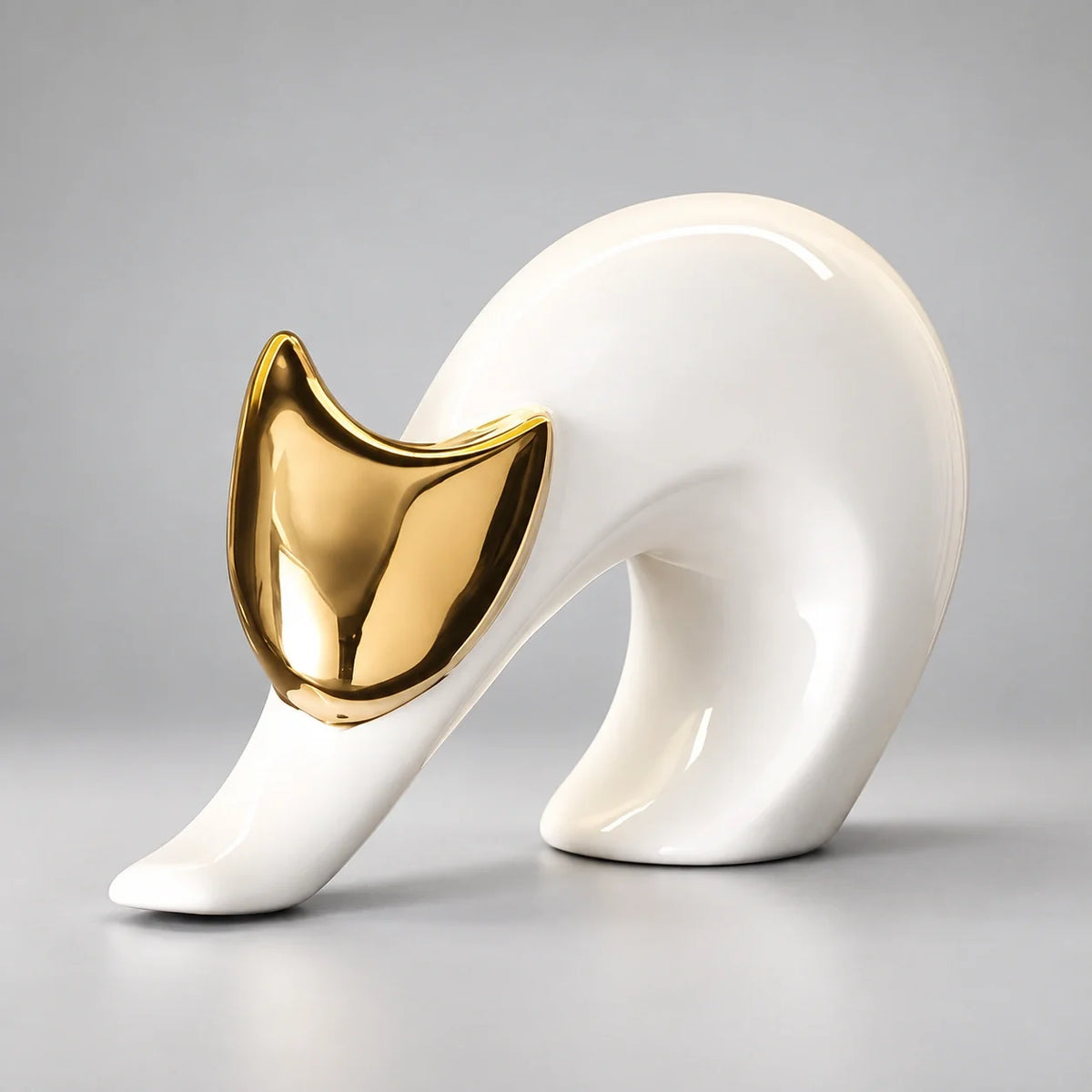 Abstract Porcelain Cat Sculpture – Gold or Silver, 3 Designs – view 10