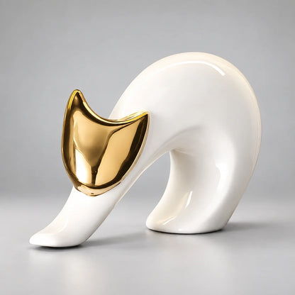 Abstract Porcelain Cat Sculpture – Gold or Silver, 3 Designs – view 10