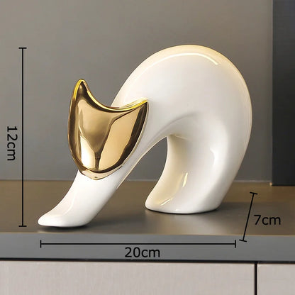 Abstract Porcelain Cat Sculpture – Gold or Silver, 3 Designs – view 11