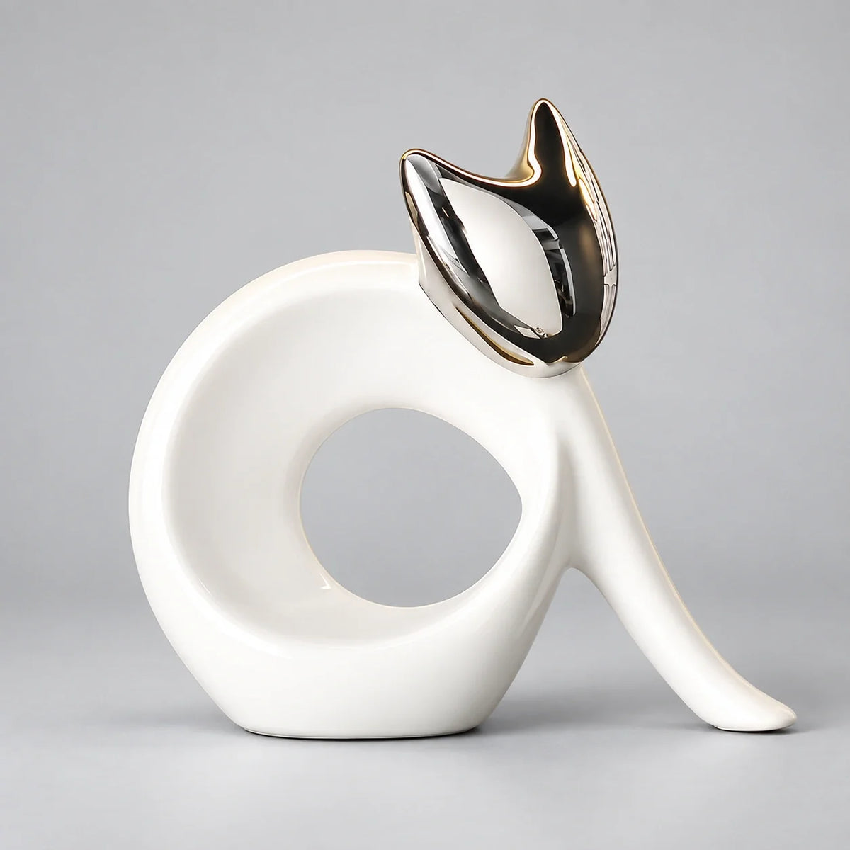 Abstract Porcelain Cat Sculpture – Gold or Silver, 3 Designs – view 12
