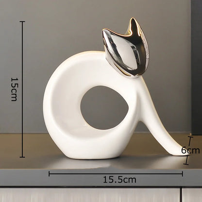 Abstract Porcelain Cat Sculpture – Gold or Silver, 3 Designs – view 13