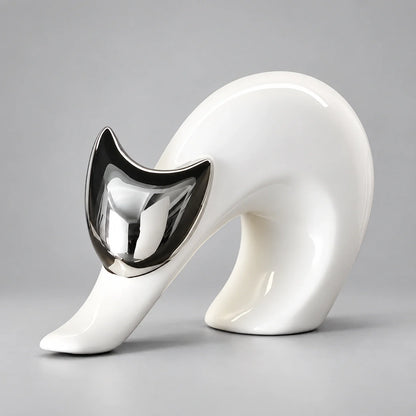 Abstract Porcelain Cat Sculpture – Gold or Silver, 3 Designs – view 16