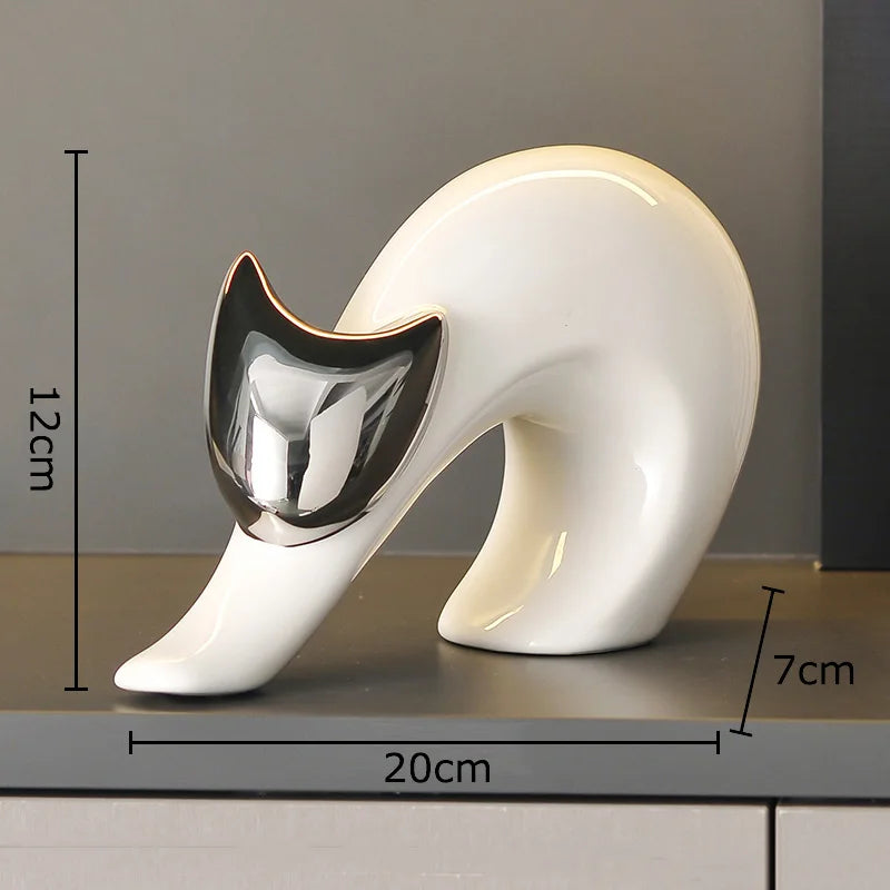 Abstract Porcelain Cat Sculpture – Gold or Silver, 3 Designs – view 17