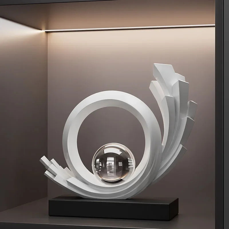 Abstract Resin Sculpture with Crystal Sphere – view 4