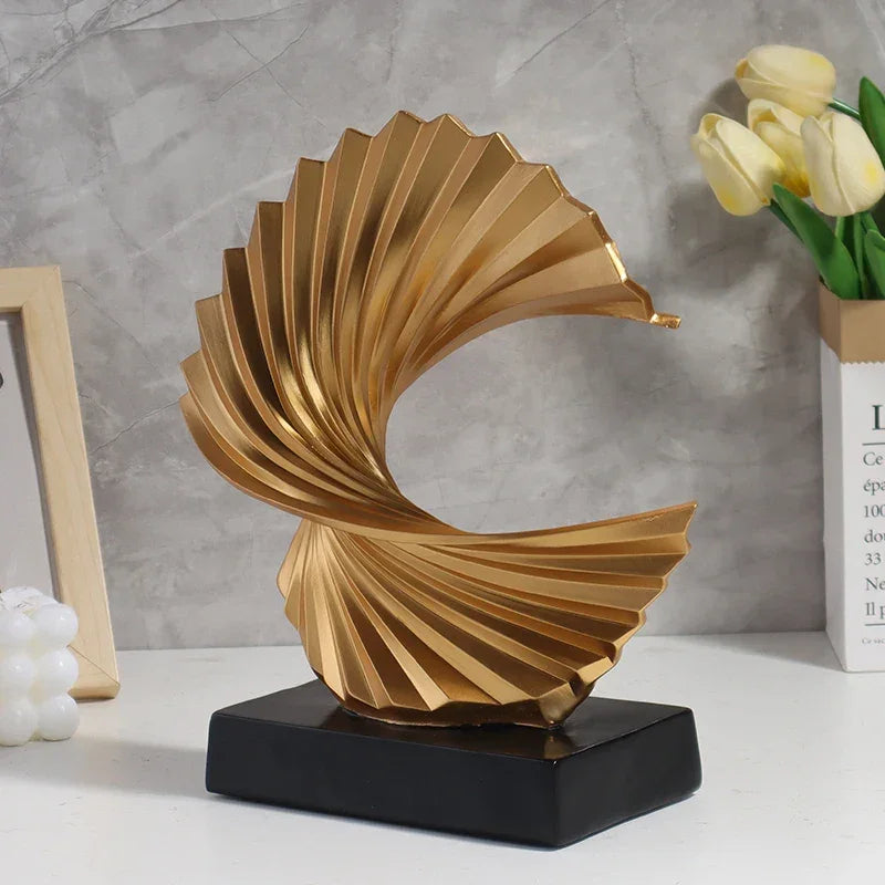 Abstract Wave Resin Sculpture with Black Base – view 2