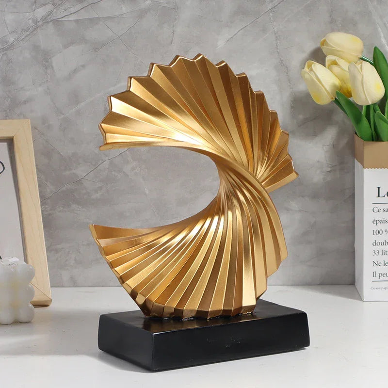 Abstract Wave Resin Sculpture with Black Base – view 4