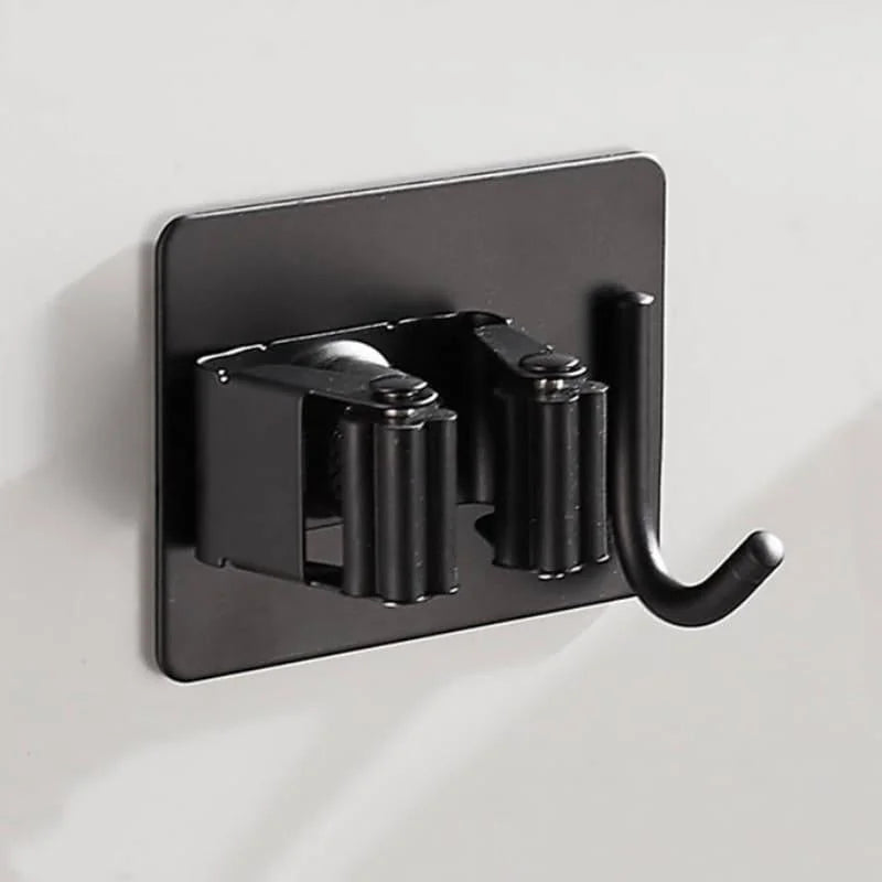 Adhesive Stainless Steel Broom & Mop Holder with Hook