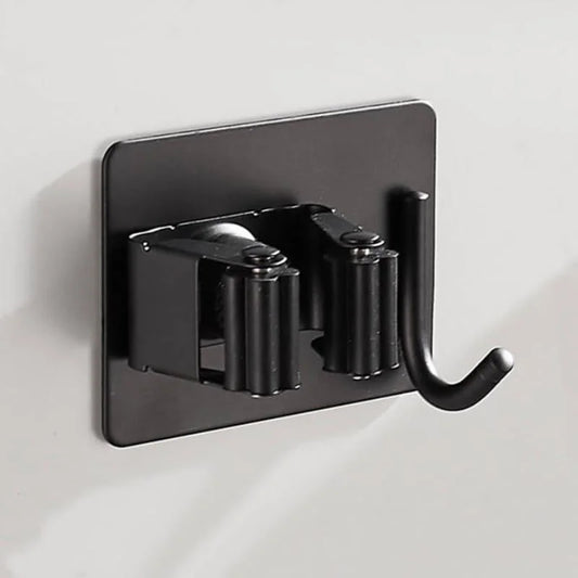 Adhesive Stainless Steel Broom & Mop Holder with Hook