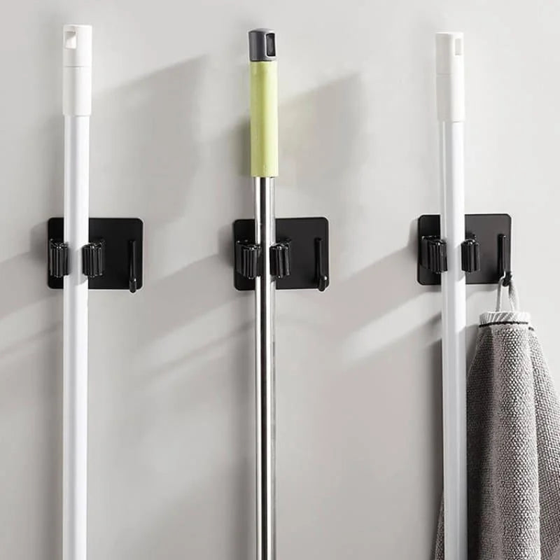 Adhesive Stainless Steel Broom & Mop Holder with Hook – view 6