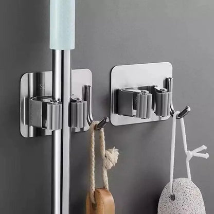 Adhesive Stainless Steel Broom & Mop Holder with Hook – view 8