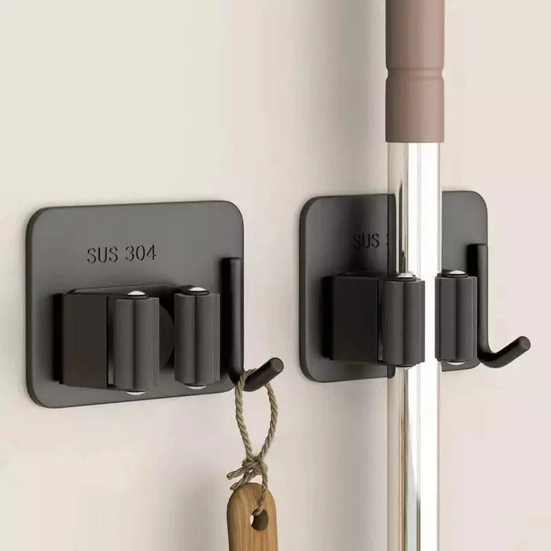 Adhesive Stainless Steel Broom & Mop Holder with Hook – view 9