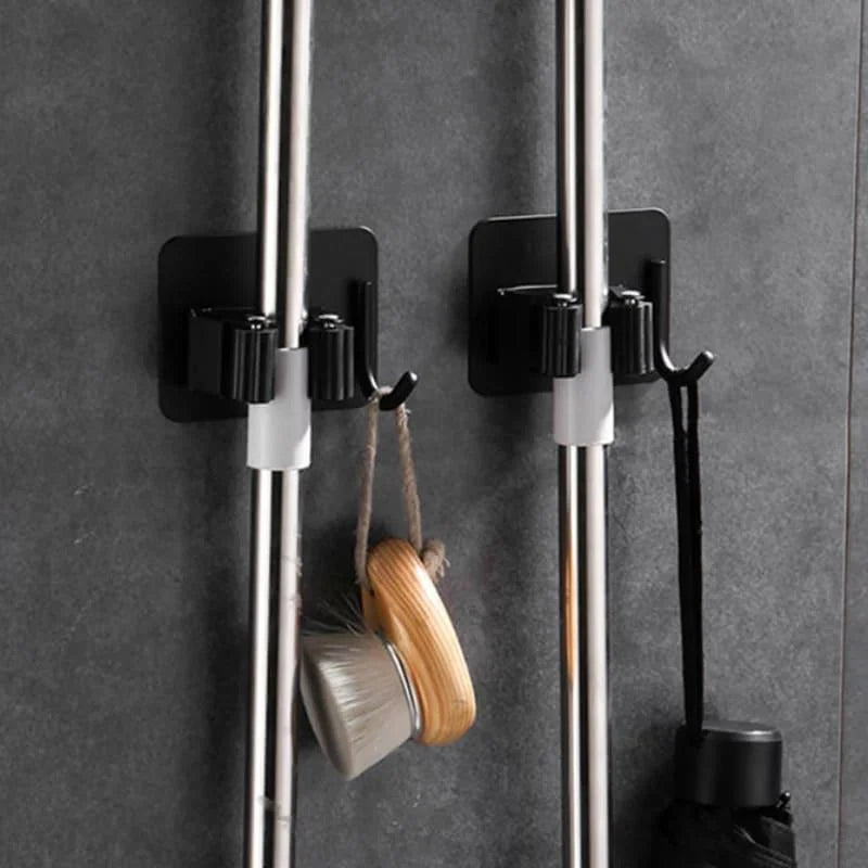 Adhesive Stainless Steel Broom & Mop Holder with Hook – view 10