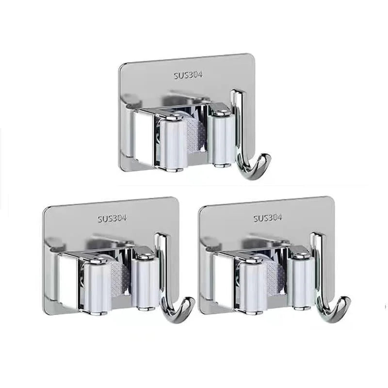 Adhesive Stainless Steel Broom & Mop Holder with Hook – view 12