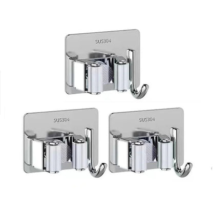 Adhesive Stainless Steel Broom & Mop Holder with Hook – view 12