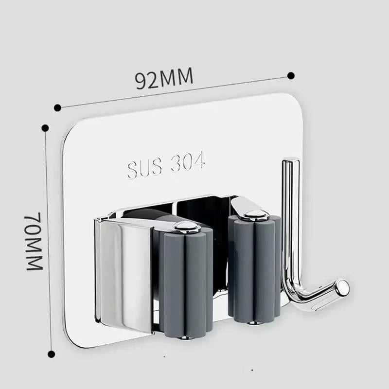 Adhesive Stainless Steel Broom & Mop Holder with Hook – view 13