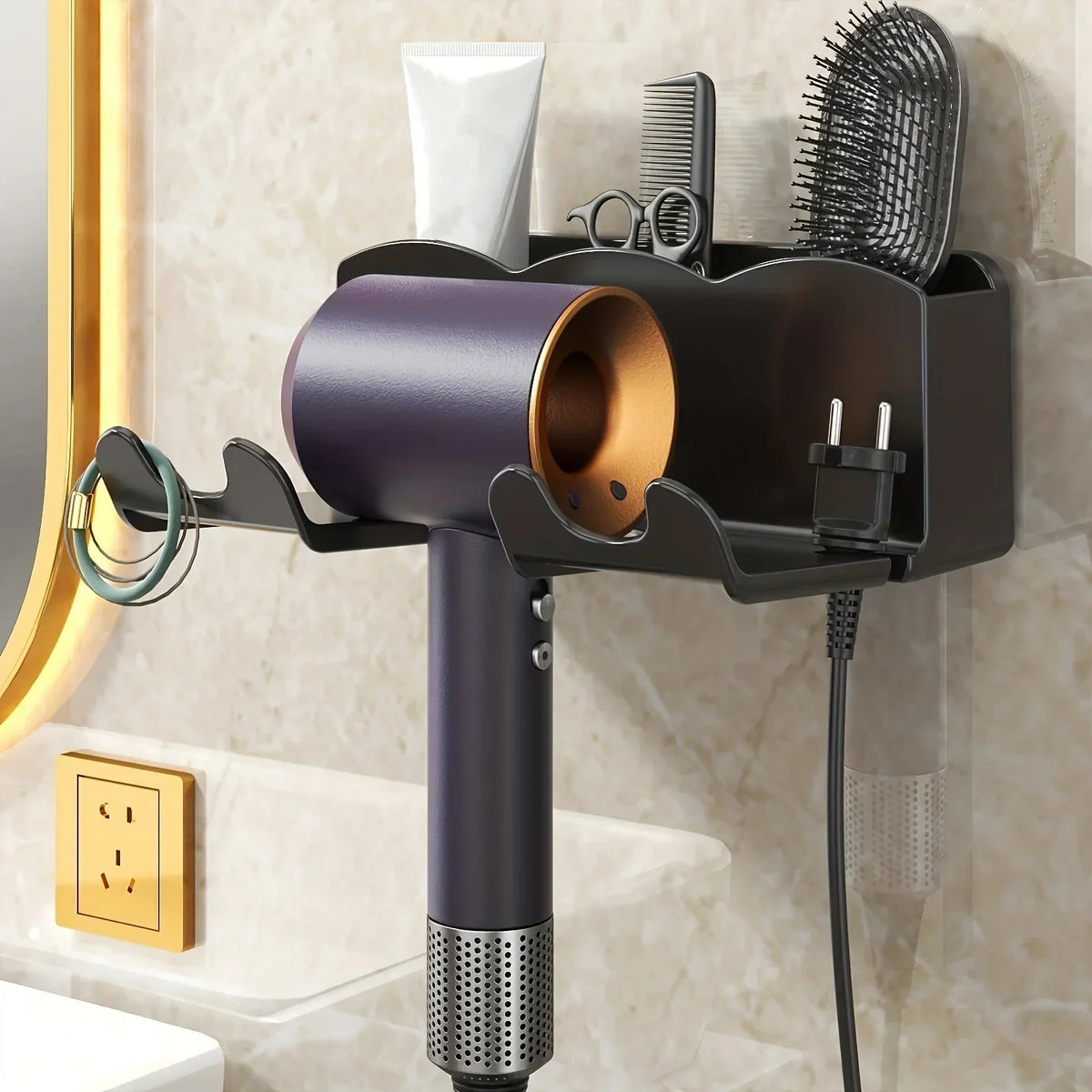 Adhesive Wall-Mounted Hair Dryer Holder – view 2