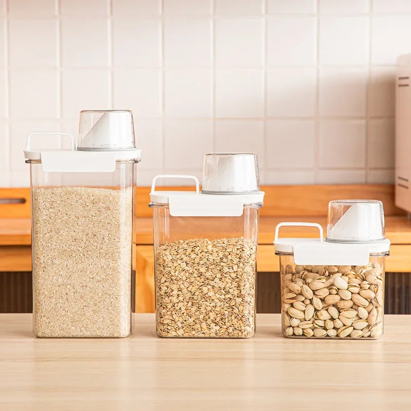 Airtight dry food dispenser with measuring cup – view 7