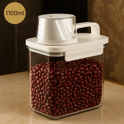 Airtight dry food dispenser with measuring cup – view 17