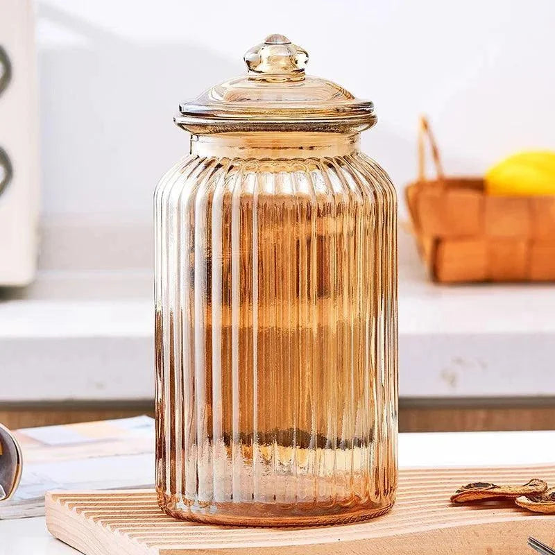 Amber Striped Glass Storage Jar