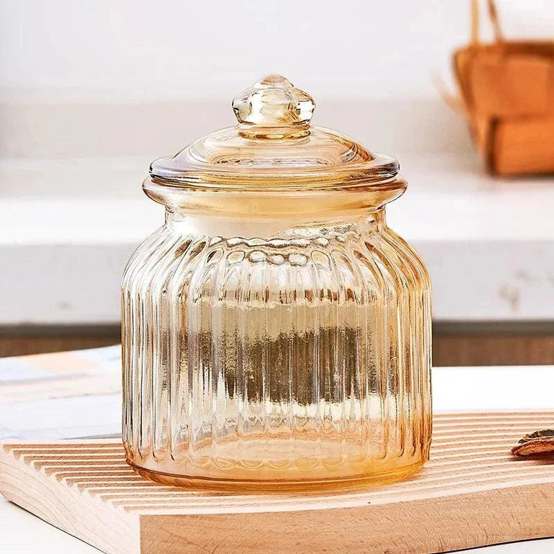 Amber Striped Glass Storage Jar – view 2