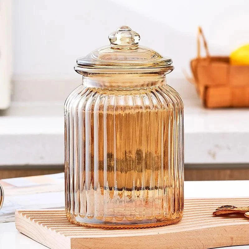 Amber Striped Glass Storage Jar – view 3