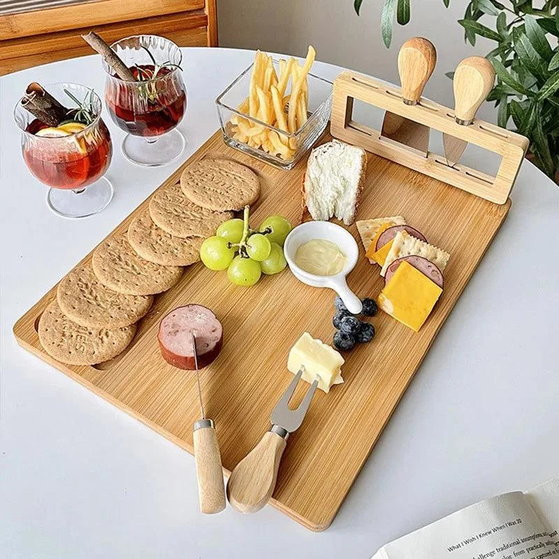 Bamboo Cheese Board with 4-Piece Knife Set